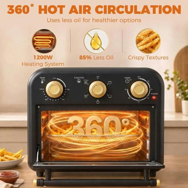 Air Fryer Toaster Oven, Convection Countertop Oven, with Adjustable Temperature and Timer, 12 L, Black