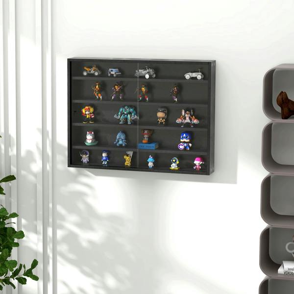 HOMCOM 5/7Tier Wall Display Shelf Unit Cabinet w/ Shelves Glass Doors - Black - 5-Tier