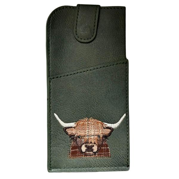 Fores Collection Highland Cow Faux Leather Glasses Case - Green