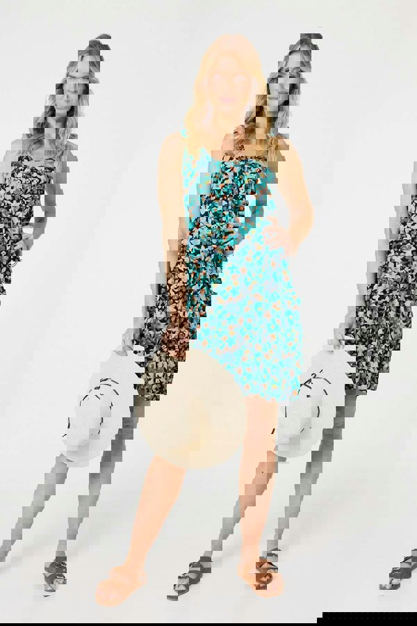 Black | Floral Sleeveless Relaxed Short Dress