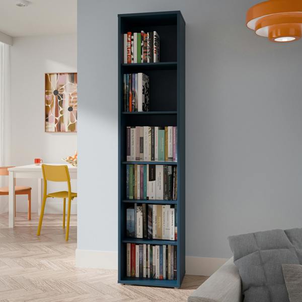Furniture To Go Alice Springs Tall Narrow Bookcase with 5 Shelves in Night Blue