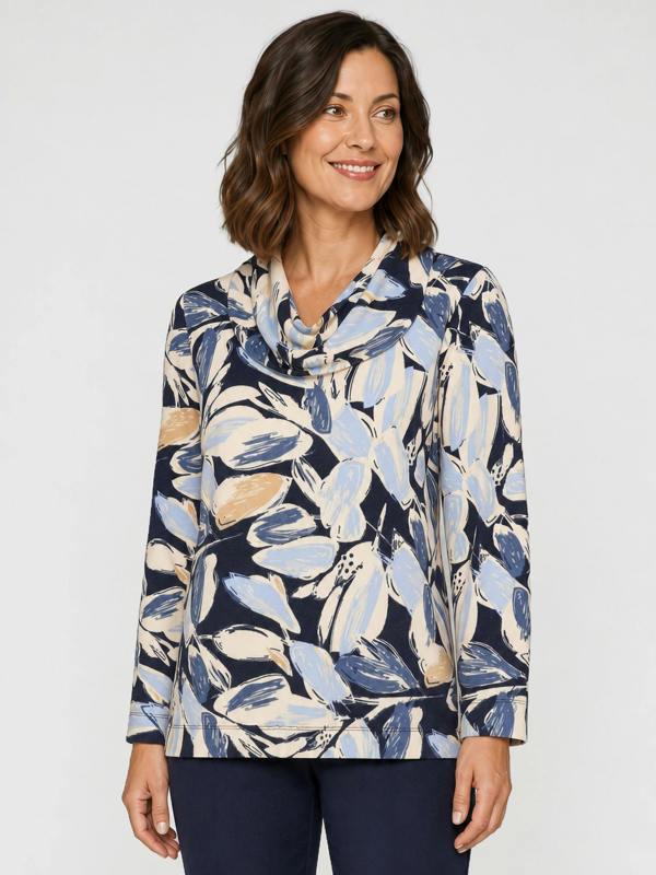 TIGI Graphic Leaf Cowl Neck Top