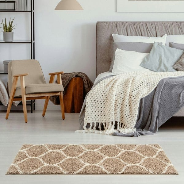 Trellis Design Thick Shaggy Area Rugs Beige