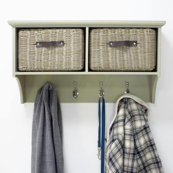 Statement Furniture Tetbury Wall Coat Rack with 2 Strong Storage Baskets. Assembled Hallway Storage Shelf