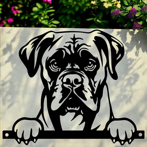 EDH Door Hardware Metal Boxer Peeking Dog Silhouette – 26cm x 32cm | Durable Outdoor & Indoor Wall Art for Garden, Fence, or Home Décor