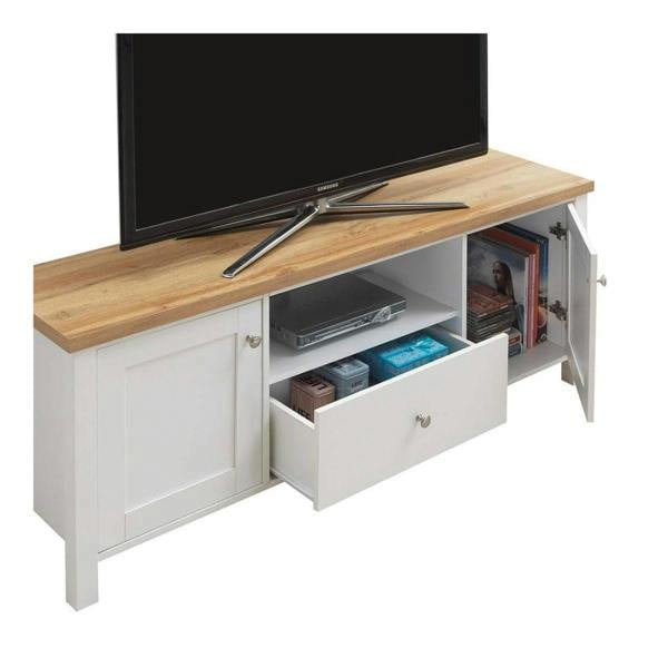 Timber Art Design Astbury TV Unit Stand Media Cabinet 2 Doors + Drawer White & Oak