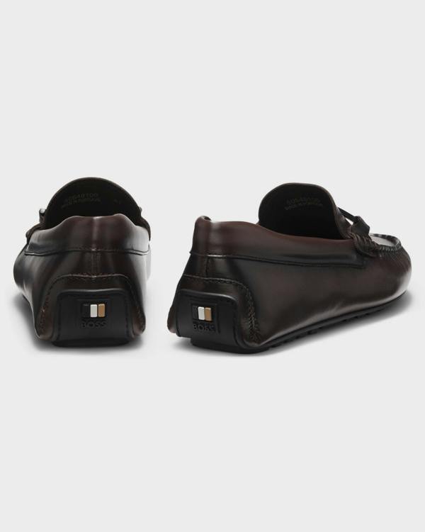 BOSS Orange Noel Mens Leather Driver Shoes with Branded Hardware - Dark Brown 205 | CHO | Designer Mens Shoes