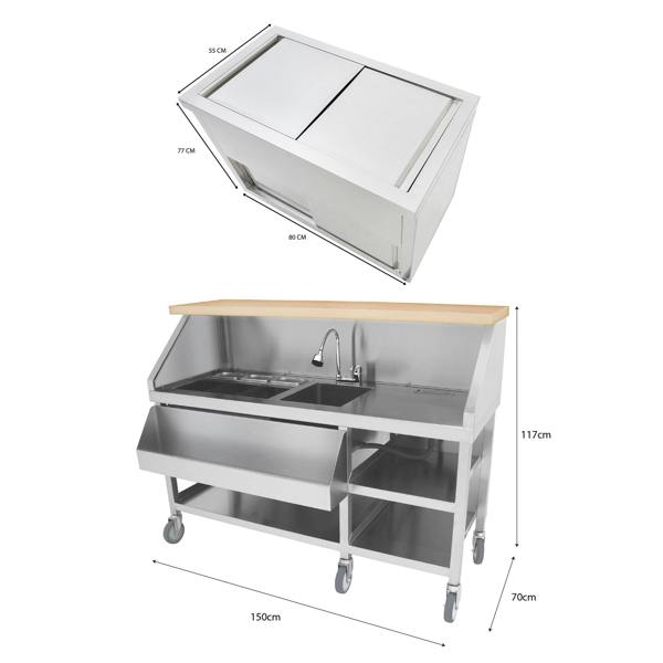 Kukoo Mobile Cocktail Bar Station & Ice Cart – 800mm