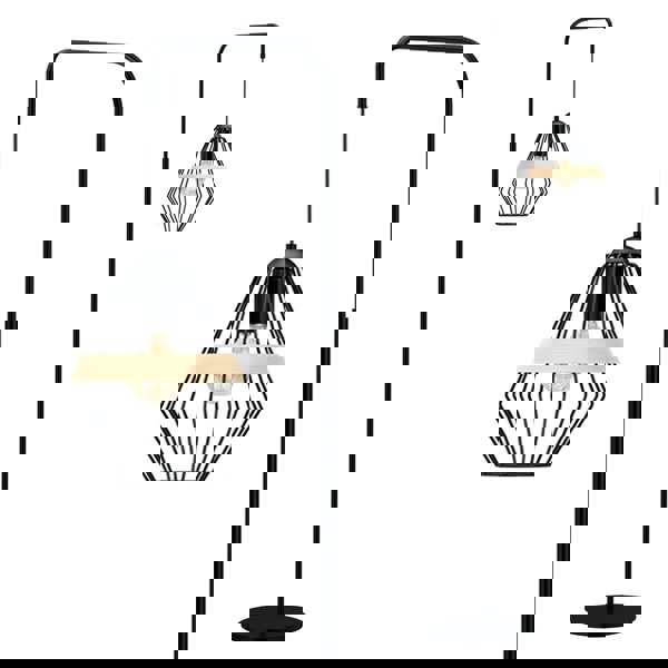 Milagro Cliff Black Floor Lamp Hand Made Matt Black Cage Style Lamp With Natural Wood Detail