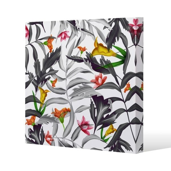 Benjamin Tate Design Monochrome Leaves Slim Style Canvas Print  40x40cm , 15mm Slim Real wood.