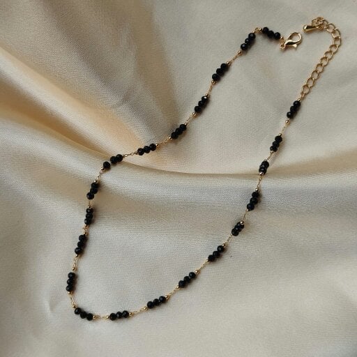 The Colourful Aura Handmade Black Crystal Beaded Indian Asian Nazar Mangalsutra Choker Necklace