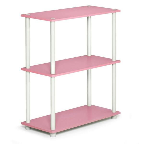 WALPLUS Compact Turn-N-Tube 3-Tier Compact Multipurpose Shelf Display Rack, Pink/White for Home Office
