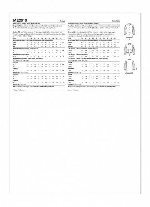 Know Me Sewing Pattern 2010, Jackets for Men, AA (34-36-38-40-42) - Intermediate