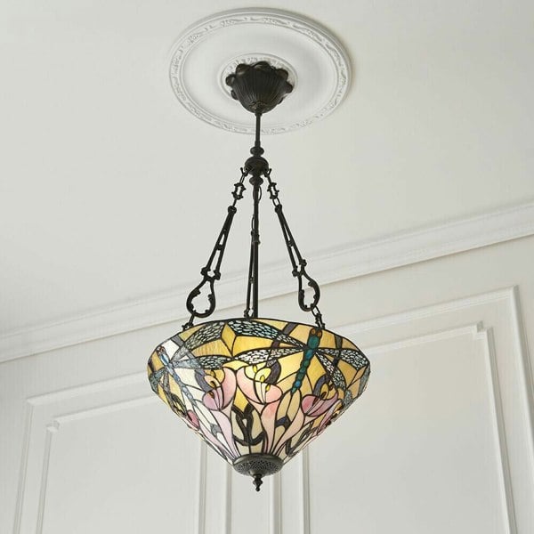 Tiffany Glass Hanging Ceiling Pendant Light Bronze Dragonfly 3 Lamp Shade i00074 Loops