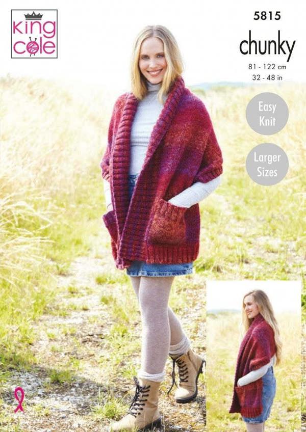 King Cole Autumn Chunky Knitting Pattern 5815, Shawls for Women, 32 - 48 Inches - Easy