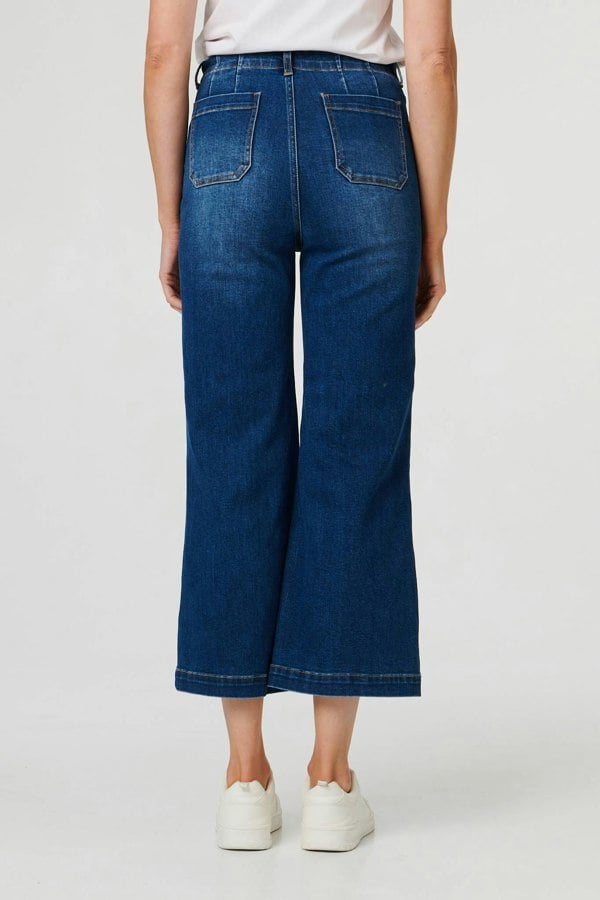Blue | High Waist Cropped Flared Jeans
