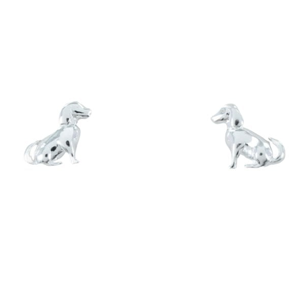 Sterling Silver Sitting Dog Stud Earrings - Reeves & Reeves