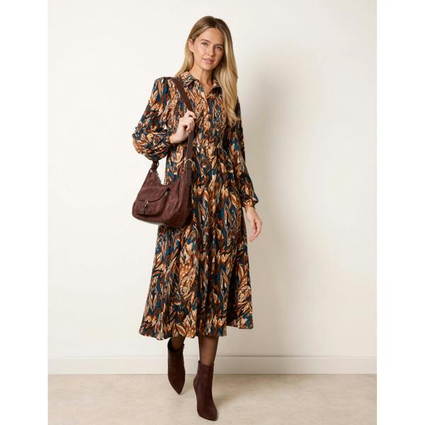 Blue Vanilla Abstract Soft Touch Button Front Collared Midi Dress