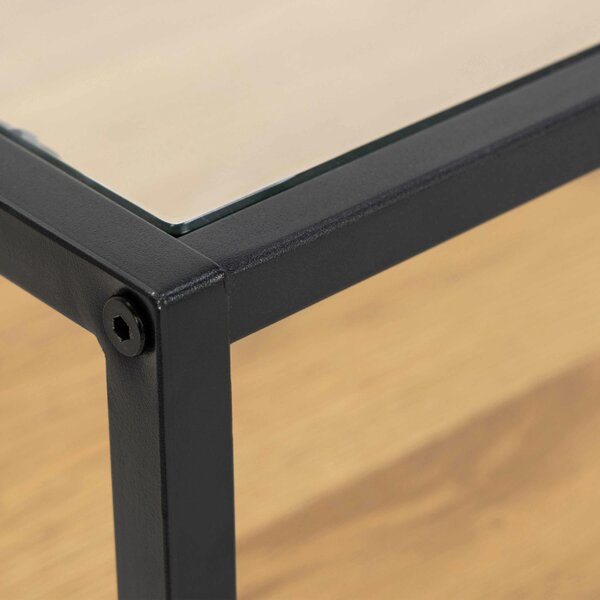 Wyld Haus Wrenna Black and Natural Oak Effect TV Unit Glass Top