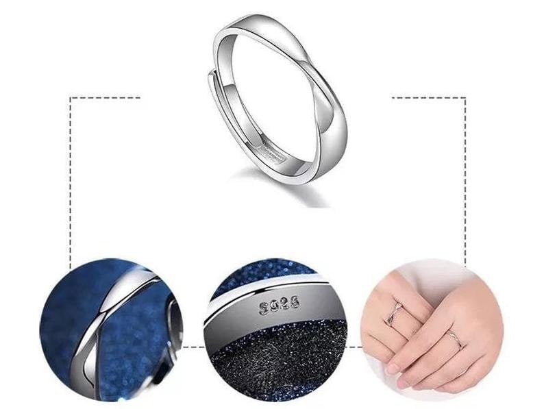 The Colourful Aura Adjustable Silver Couple Promise Mobius Twist Infinity Ring Set