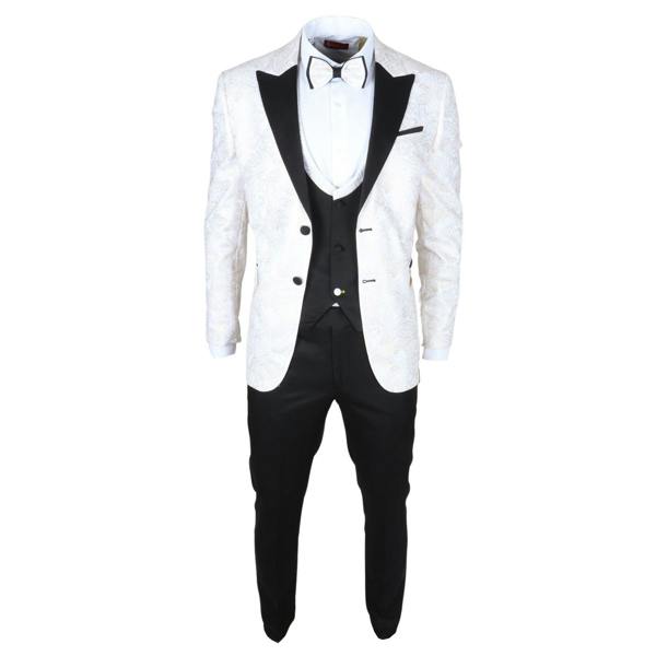 Infinity Leather Men's 4 Piece White Paisley Wedding Suit Tailor Fit