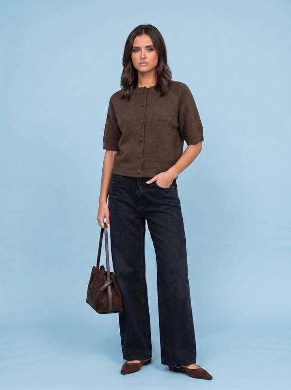 Urban Bliss Wool Short Sleeved Cardigan Chocolate