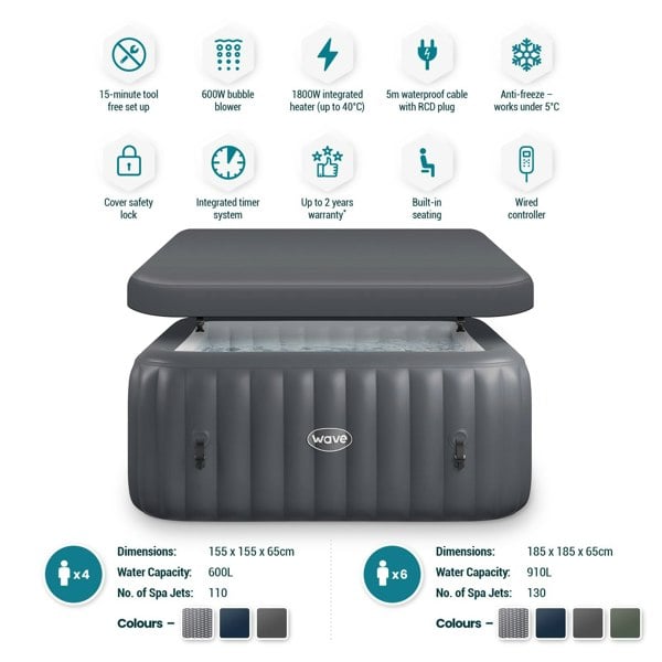 Wave Pacific | 4/6-Person Inflatable Hot Tub | Integrated Heater