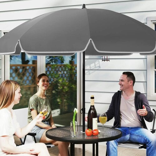 Bobobiy 4 Seater Garden Set, 6 Pieces Garden Table and Chairs with Parasol, Cream White