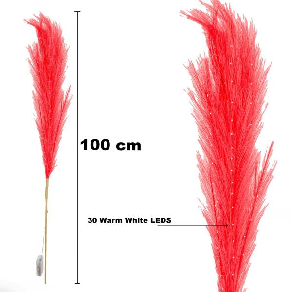 1cm Red Prelit Pampas Grass with Warm White LEDs, Battery-Operated Decorative Stem image 3