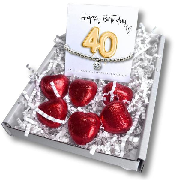 Aye Do Gifts 40th Birthday Gift Box, Cubic Zirconia Bracelet & Chocolate Hearts