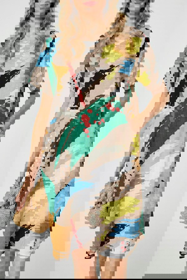 Green | Brushstroke Print Knee Length Shift Dress