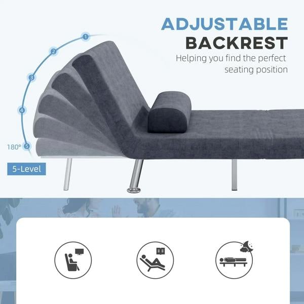Charcoal grey sleeper chair with adjustable backrest and cushioned seat