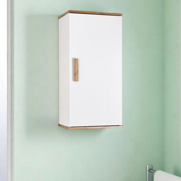 Showerdrape Nola Matt White & Bamboo Single Wall Bathroom Cabinet