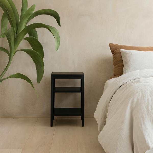 Wyld Haus Cananeia Black Wood Grain Two Shelf Bedside Table
