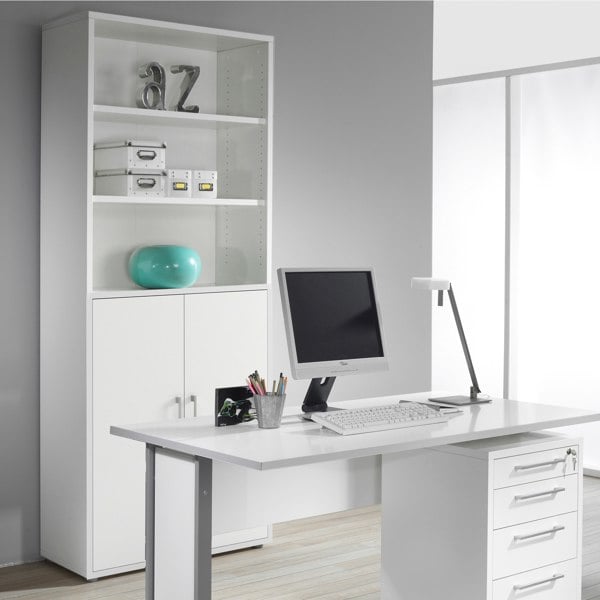 Furniture To Go Prima Bookcase 4 Shelves with 2 Doors in White