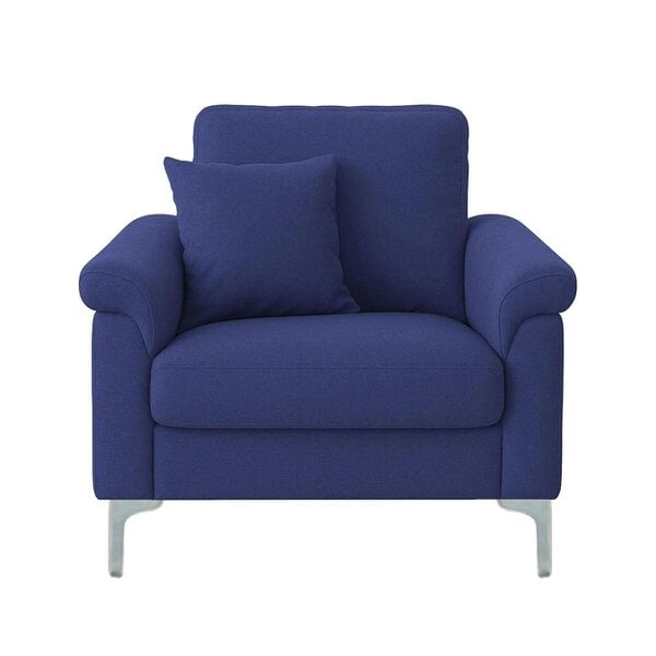 Kosy Koala Modern Blue Fabric Sofa Set 2 1 Seater with Chrome Legs & Cushions