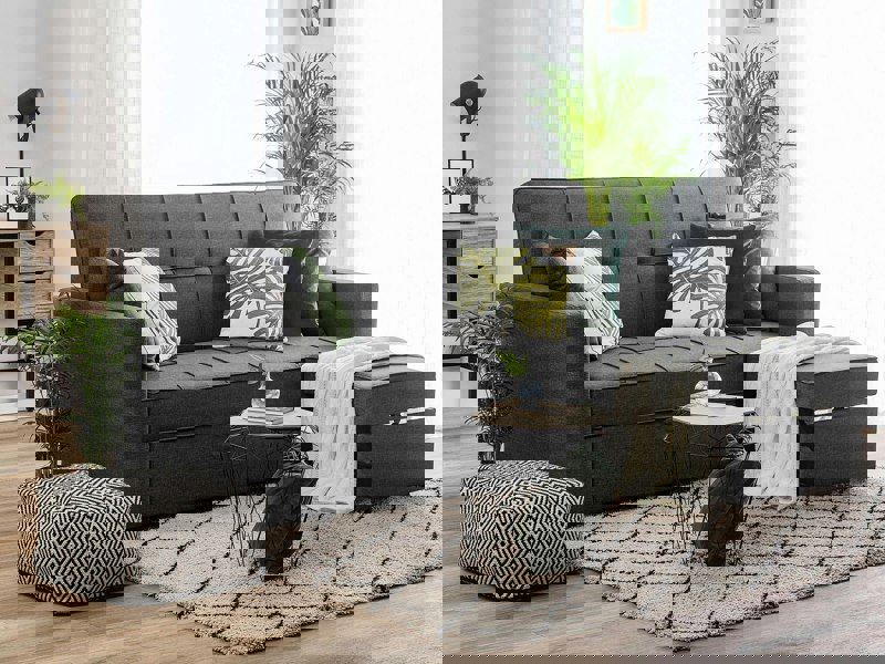 Malthe Linen Fabric 3 Seater Pullout Sofa Bed in Dark Grey