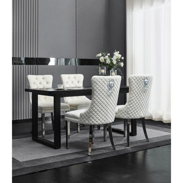 Groundlevel Set Of 2 Plush Velvet Dining Chairs with Lion Head Knocker