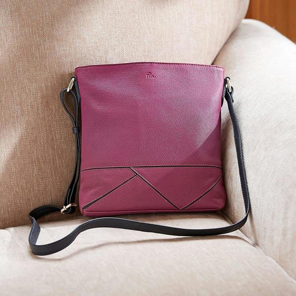 Pia Fine Lines Fuchsia Navy Leather Cross-Body Bag
