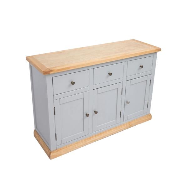 Bomporto Light Grey 3 Drawer 3 Door Sideboard Brass Knob