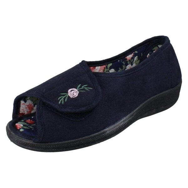 Jo & Joe Ladies Jo & Joe Hook And Loop Open Toe Slippers Martha - Navy - Wide