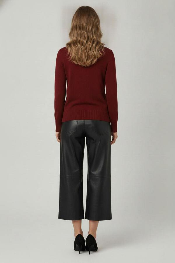 Burgundy | High Neck Long Sleeve Slim Fit Top