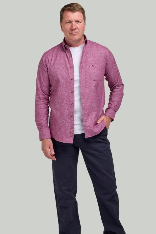 Wine Brushed Cotton Button-Down Collar Casual Shirt