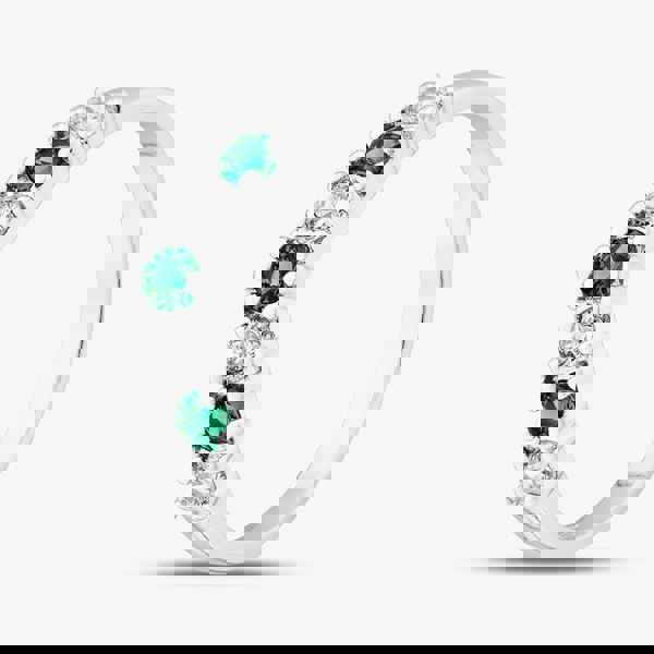 T. H. Baker Sterling Silver Brilliant Cut Green & White Cubic Zirconia Wishbone Ring S2220