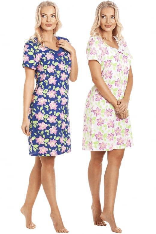 Camille 2 Pack Short Sleeved Summer Cotton Nighties - Breathable & Lightweight Nighties for Women