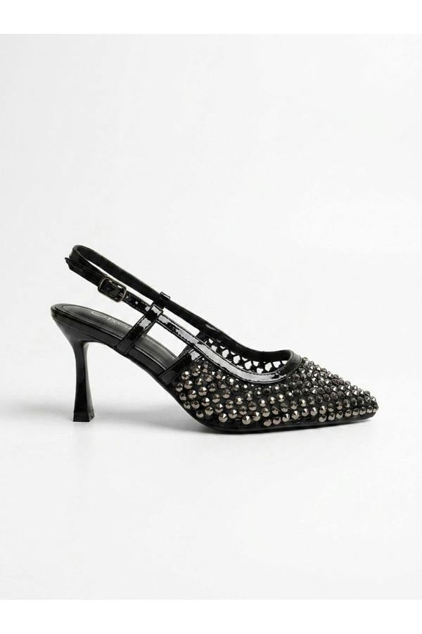 Constance Crystal Embellished Pointed Toe Heels - Black