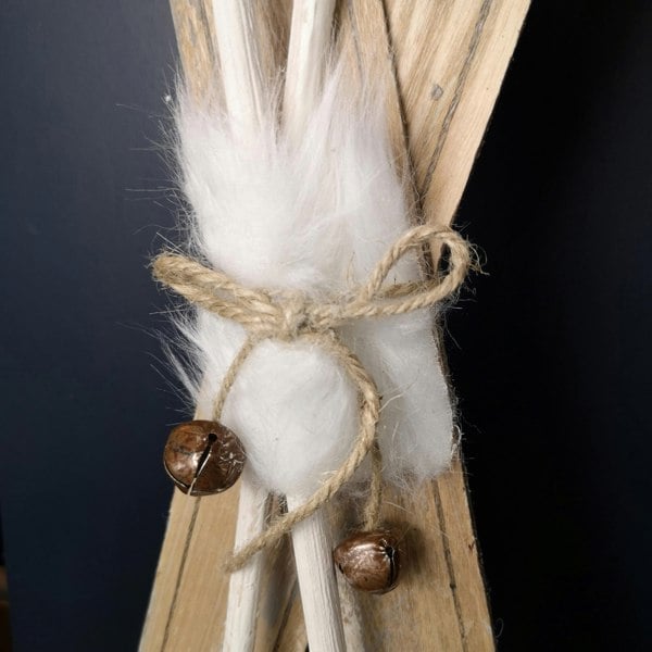 Samuel Alexander 55cm Wooden Skis with Decorative White Fur and Silver Bells Christmas Decoration