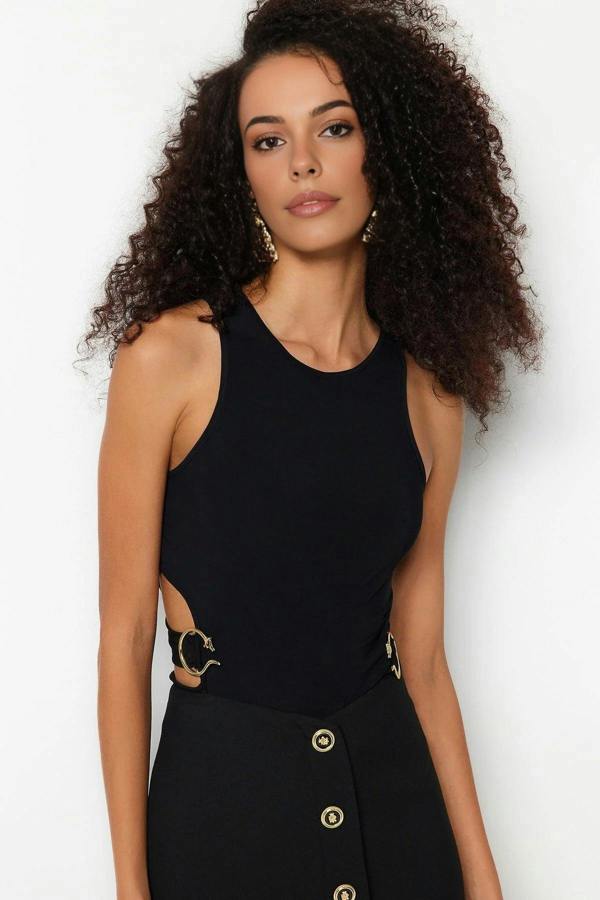 Halter Neck Embellished Cut Out Detail Bodysuit