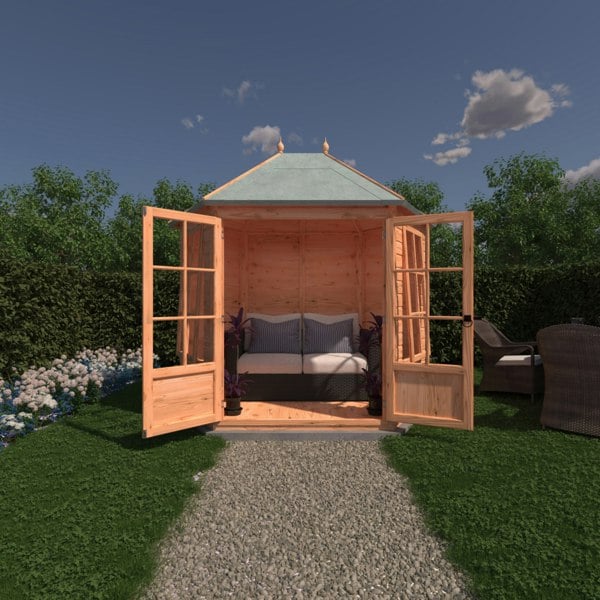 Shire Windermere Hexagonal Gazebo Summerhouse 8x7 Double doors 12mm Cladding
