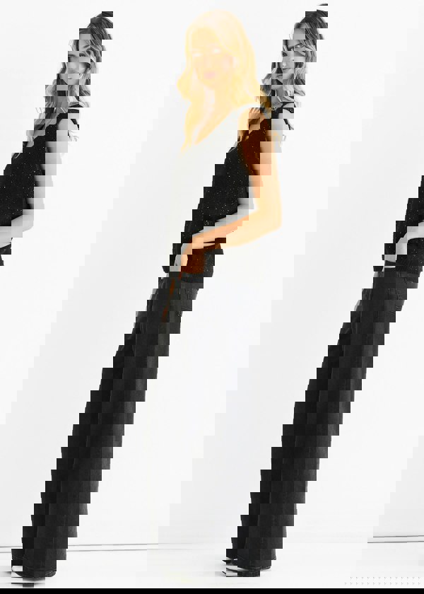 Gini London Black Sequin Sparkle V Neck Vest Knit Jumper